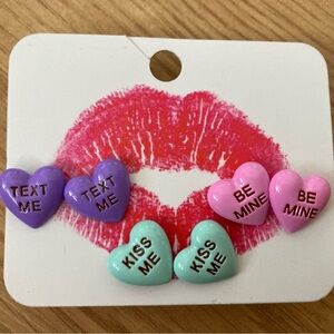NWT Candy Hearts Stud Earrings Set